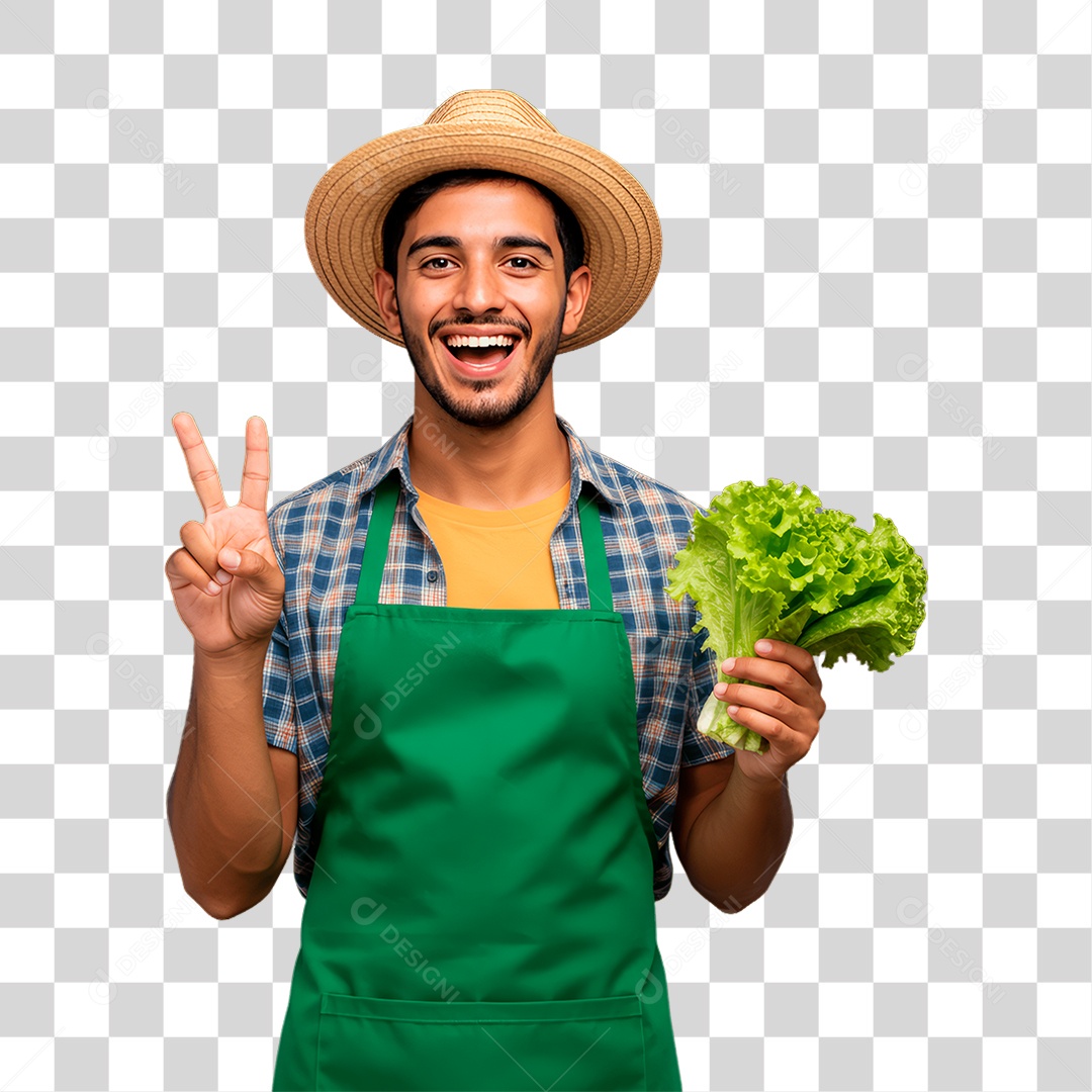 Homem Segurando Folhas de Alface PNG Transparente