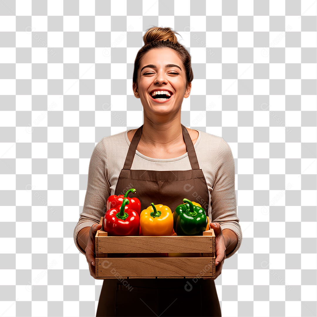 Mulher Idosa Segurando Cesta de Verduras PNG Transparente