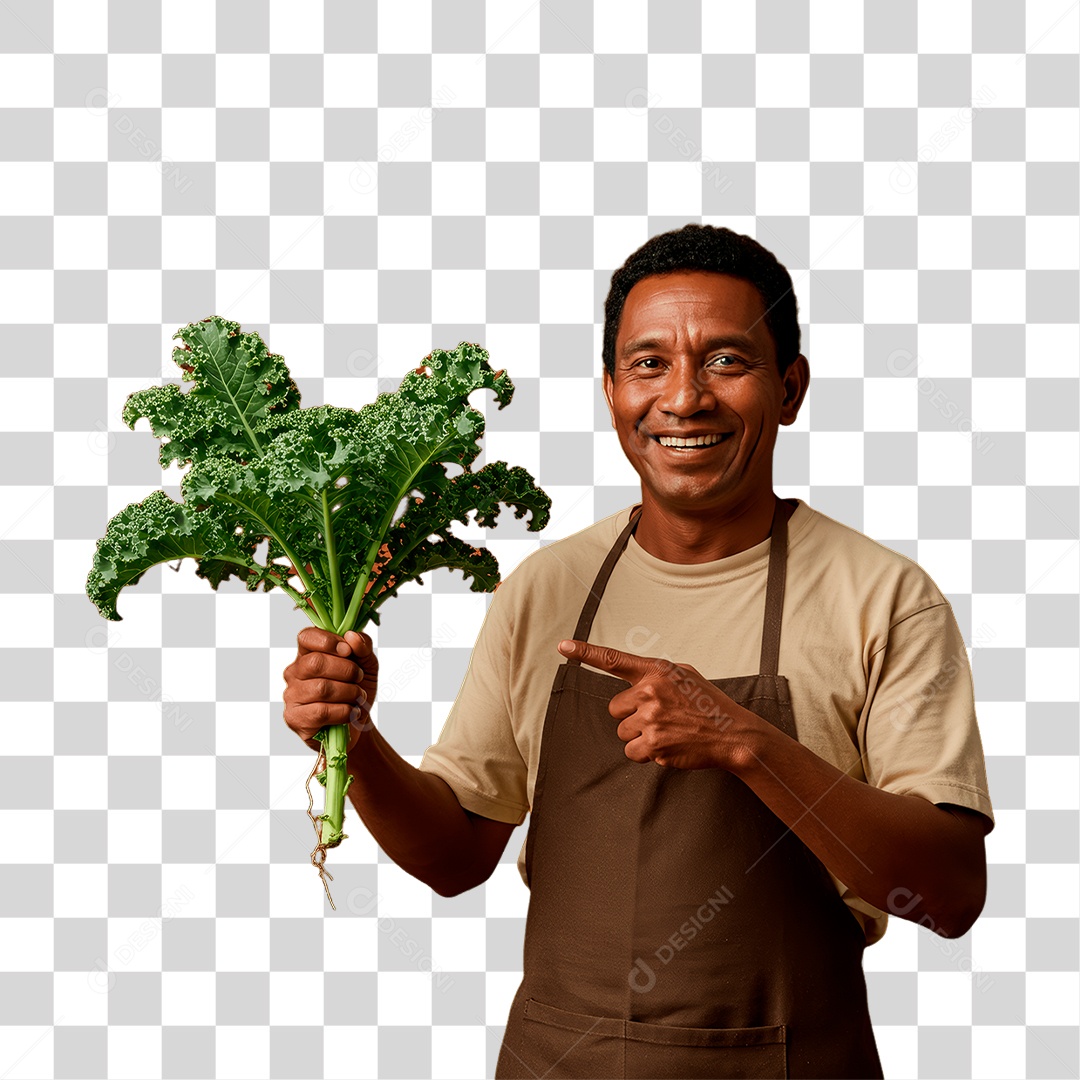 Homem Segurando Folha de Couve PNG Transparente