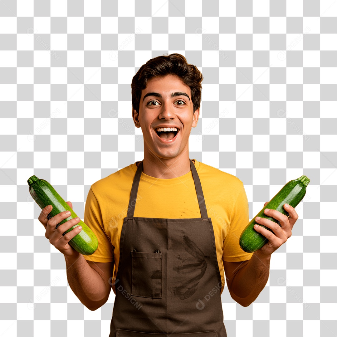 Agricultor Segurando Pepinos PNG Transparente