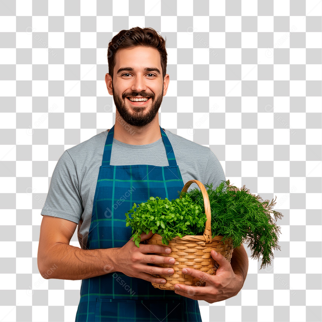 Homem Segurando Cesta de Verdura PNG Transparente