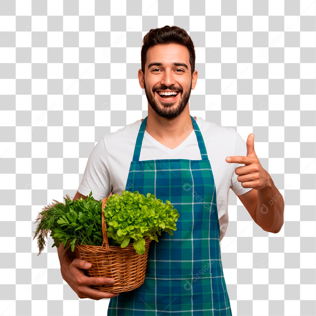 Homem Segurando Cesta de Verdura PNG Transparente