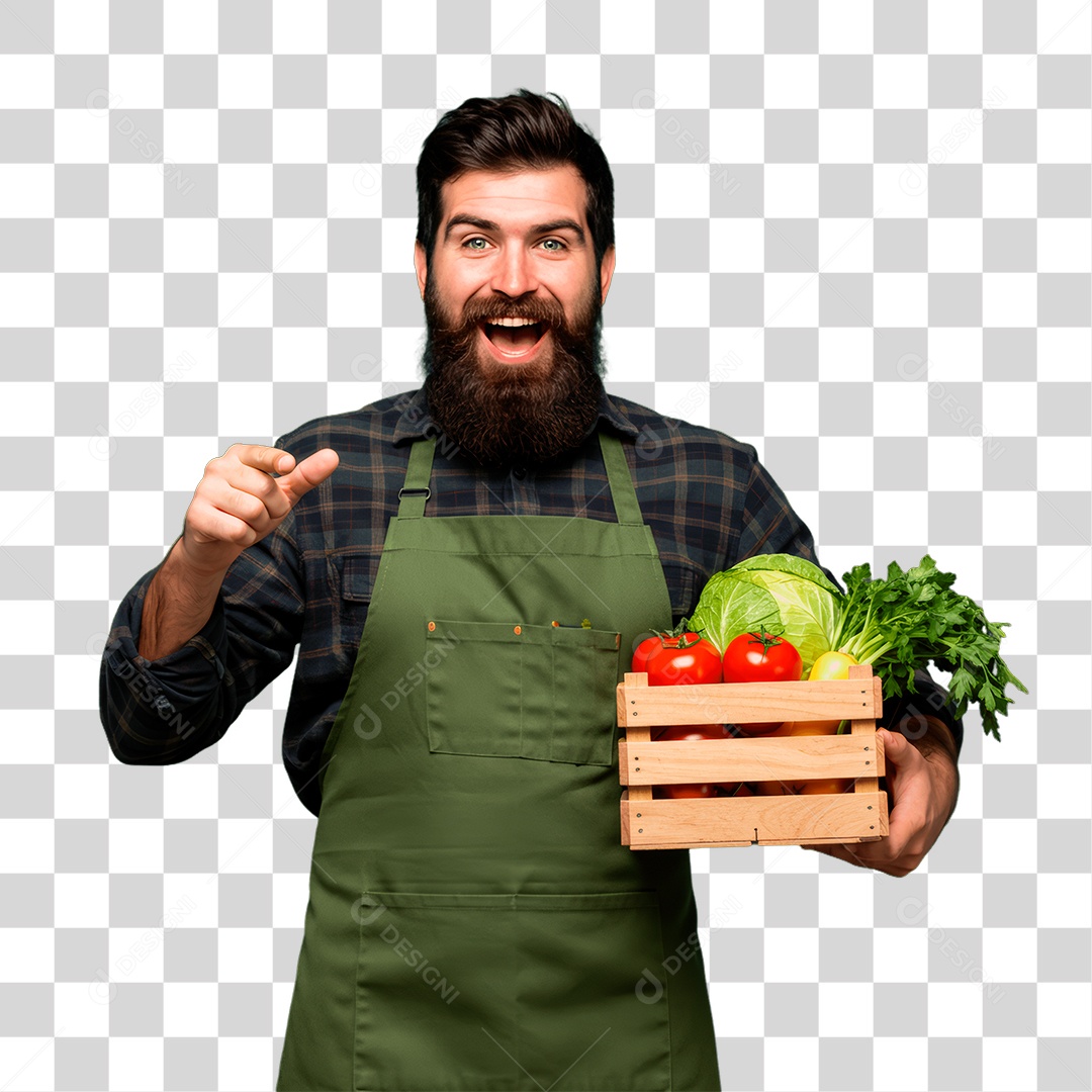 Agricultor Segurando Cesta de Verduras PNG Transparente