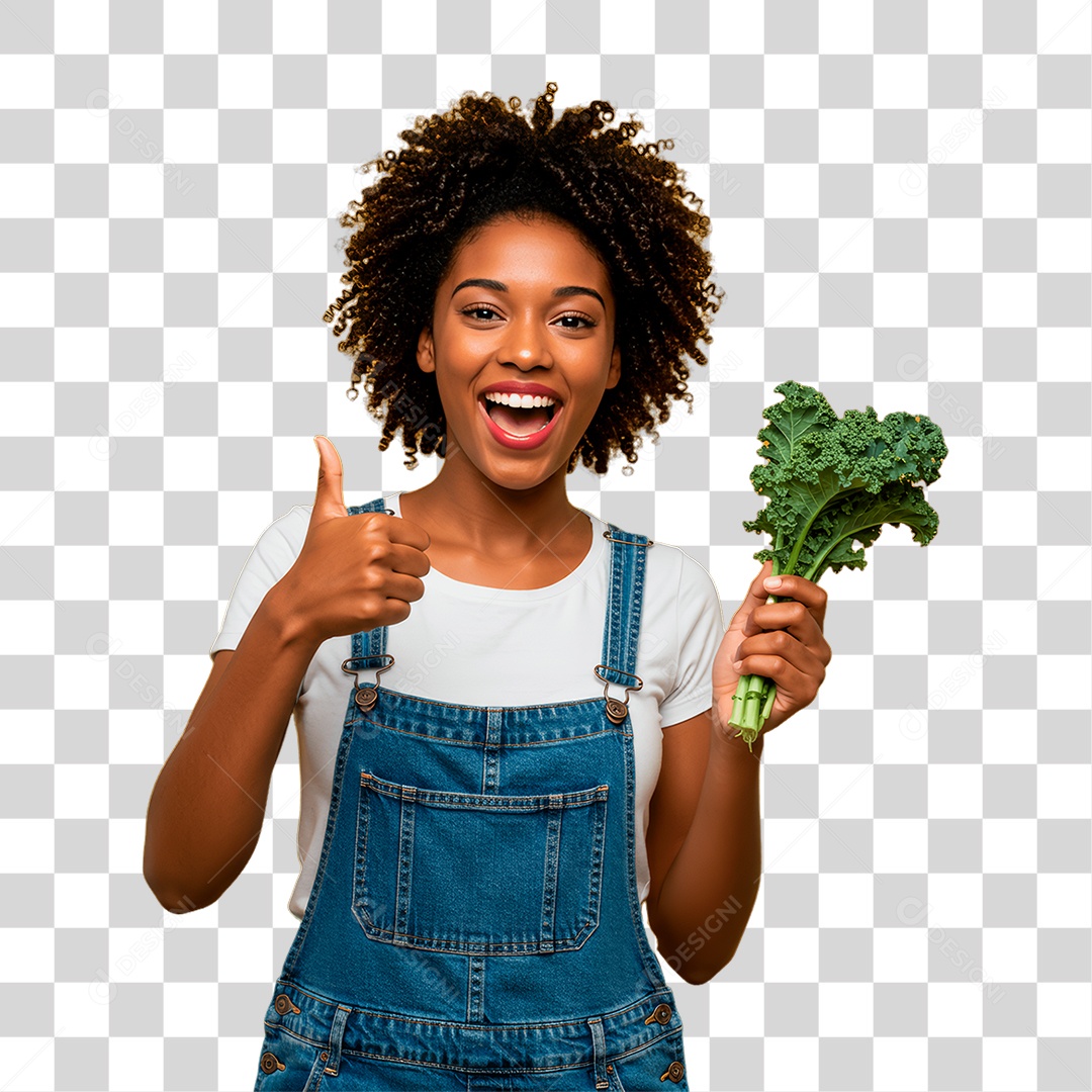 Agricultora Segurando Folha de Couve PNG Transparente