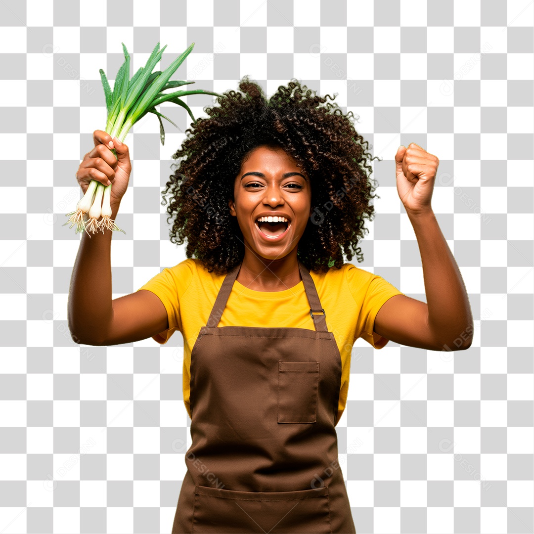 Agricultora Segurando Cebolinhas PNG Transparente