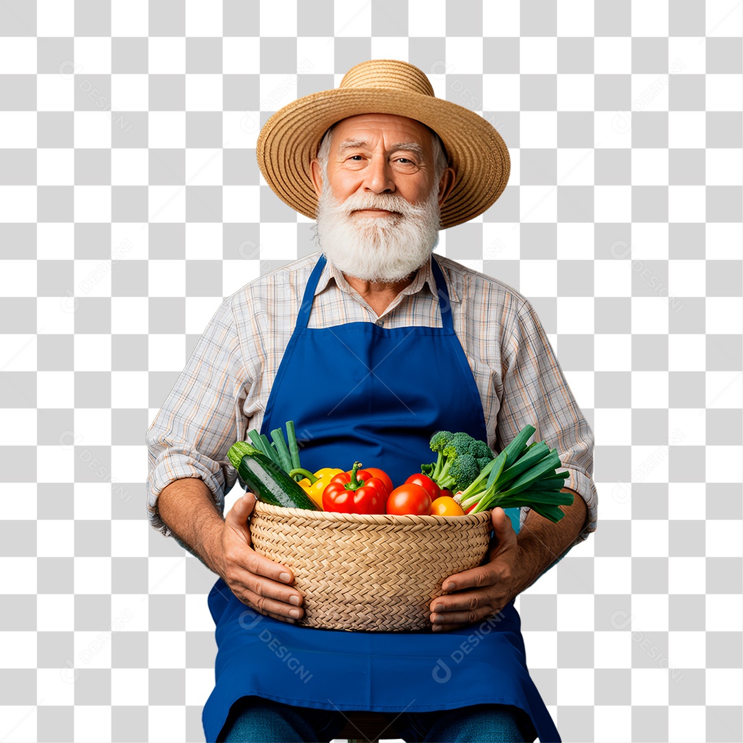Agricultor Segurando Cesta de Verduras PNG Transparente