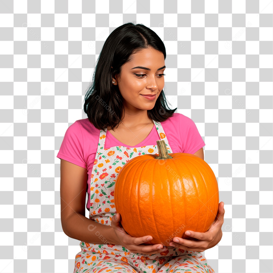 Agricultora Segurando Abóbora PNG Transparente