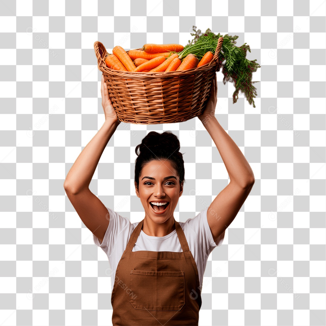 Agricultora Segurando Cesta de Cenouras PNG Transparente