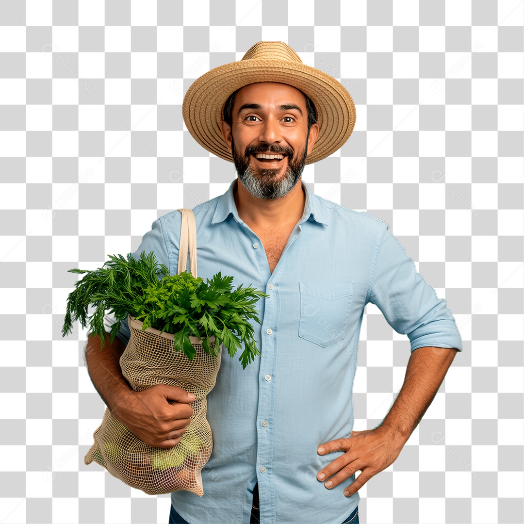 Agricultor Segurando Saco de Coentro Alface PNG Transparente