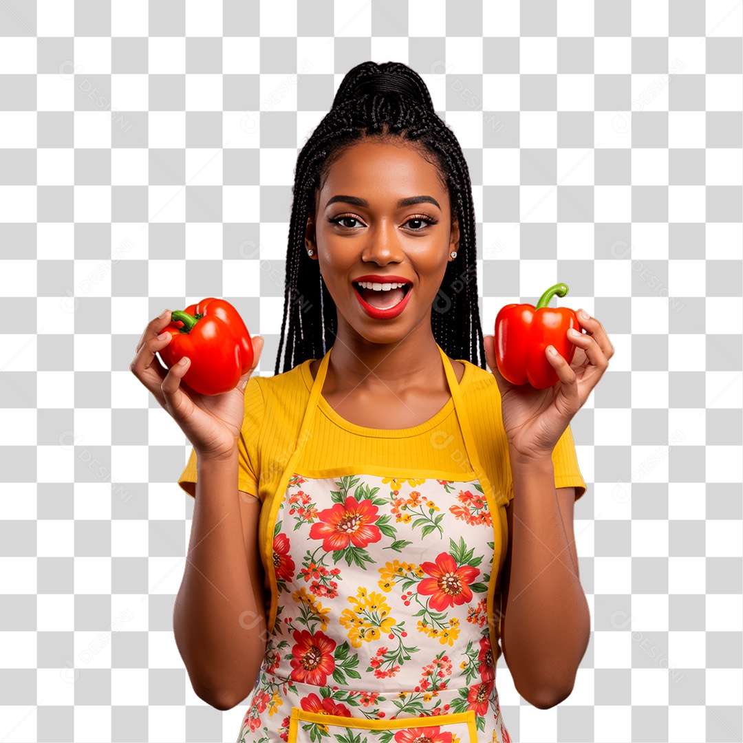 Agricultora Segurando Pimentões PNG Transparente