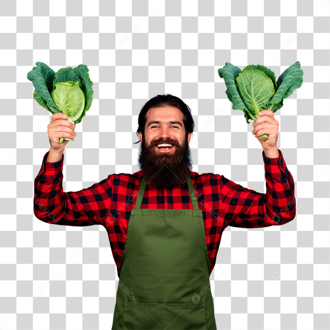 Agricultor Segurando Folhas de Couve PNG Transparente