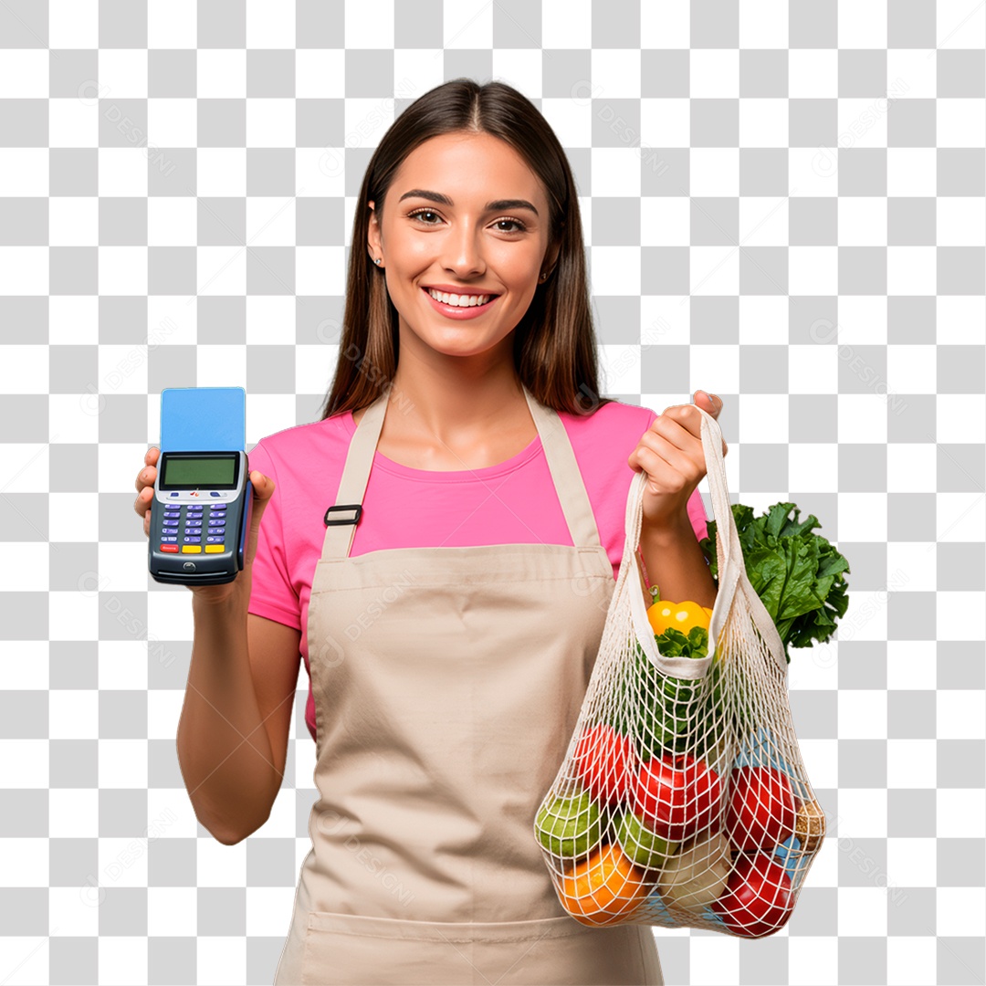 Agricultora Segurando Maquininha PNG Transparente