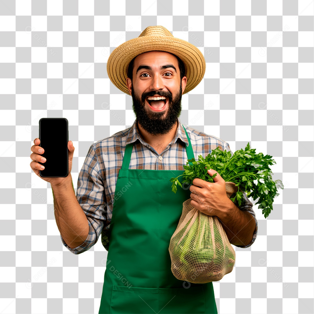 Agricultora Segurando Celular PNG Transparente