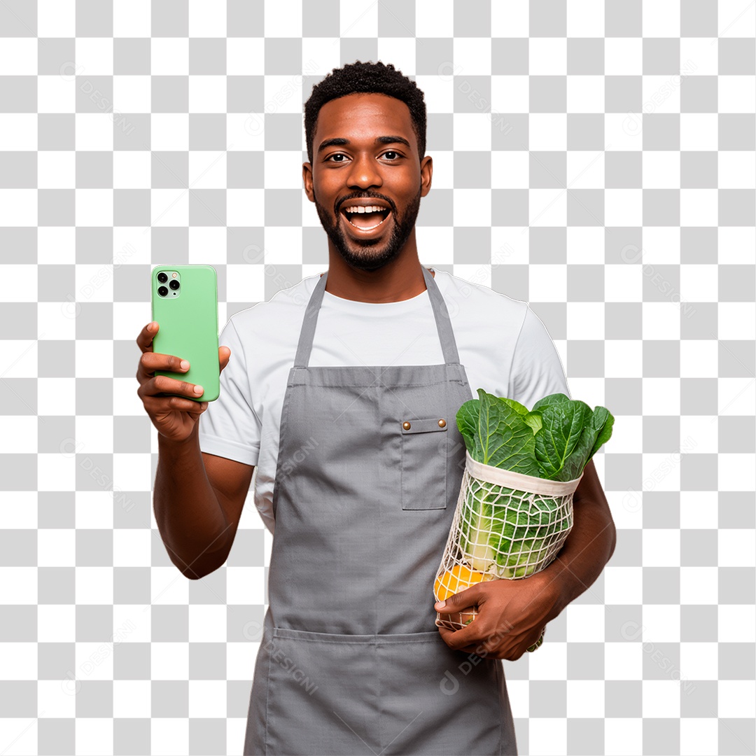 Agricultor Segurando Celular PNG Transparente