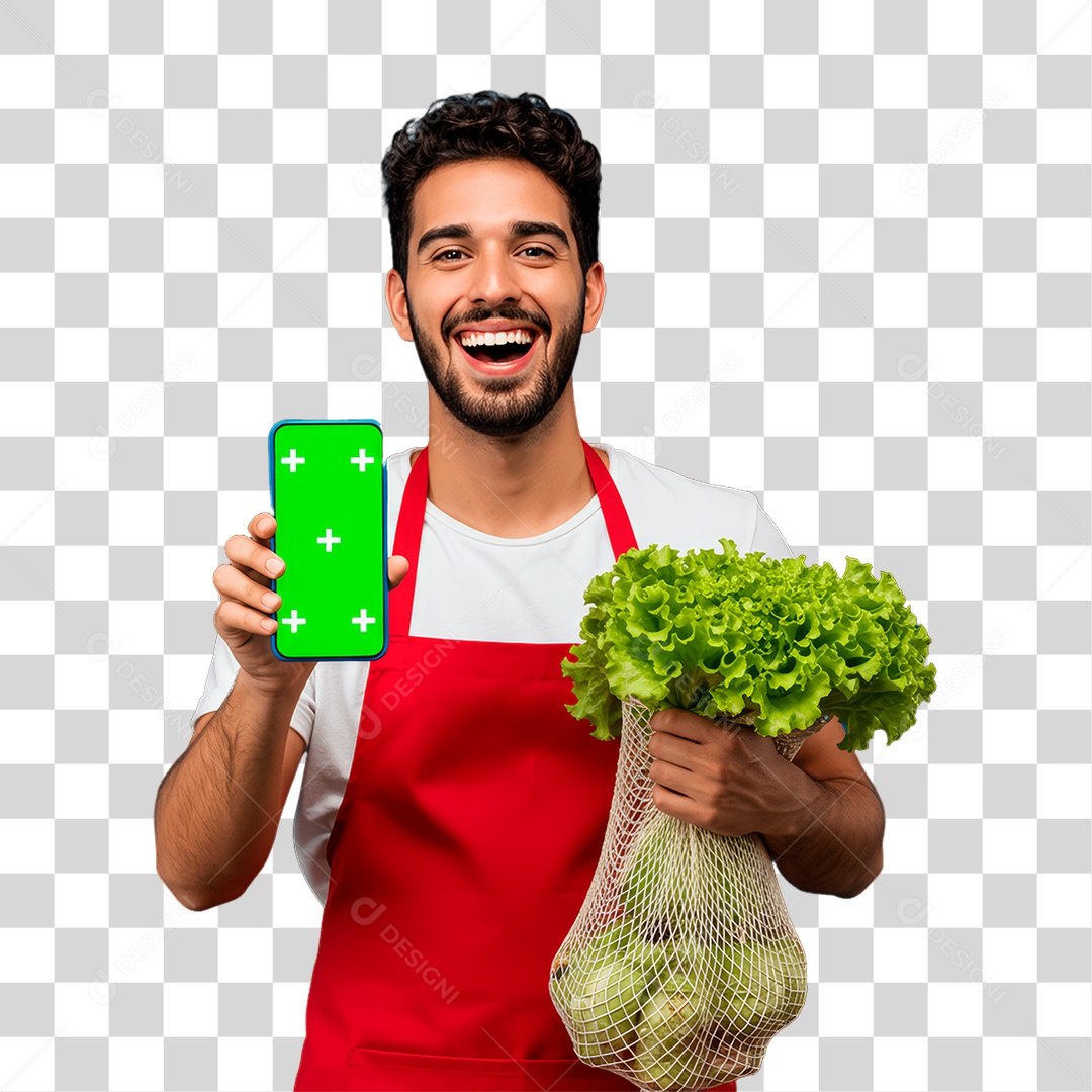 Agricultor Segurando Celular com Cromakey PNG Transparente