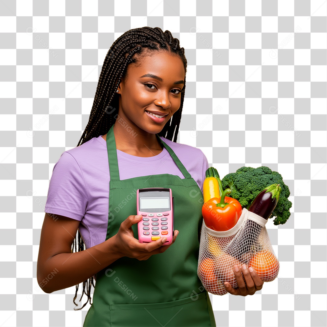 Agricultora Segurando Maquininha PNG Transparente