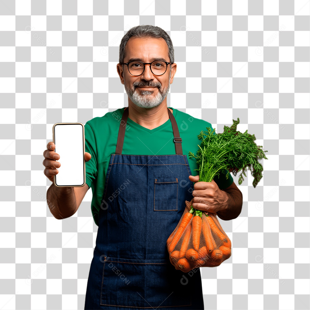 Agricultor Segurando Celular PNG Transparente