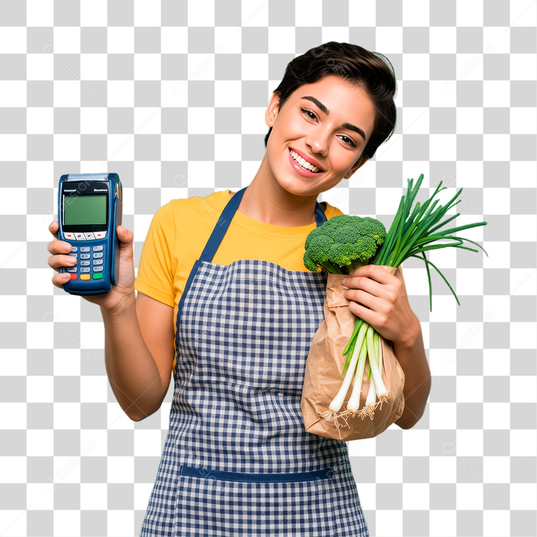 Agricultora Segurando Maquininha PNG Transparente