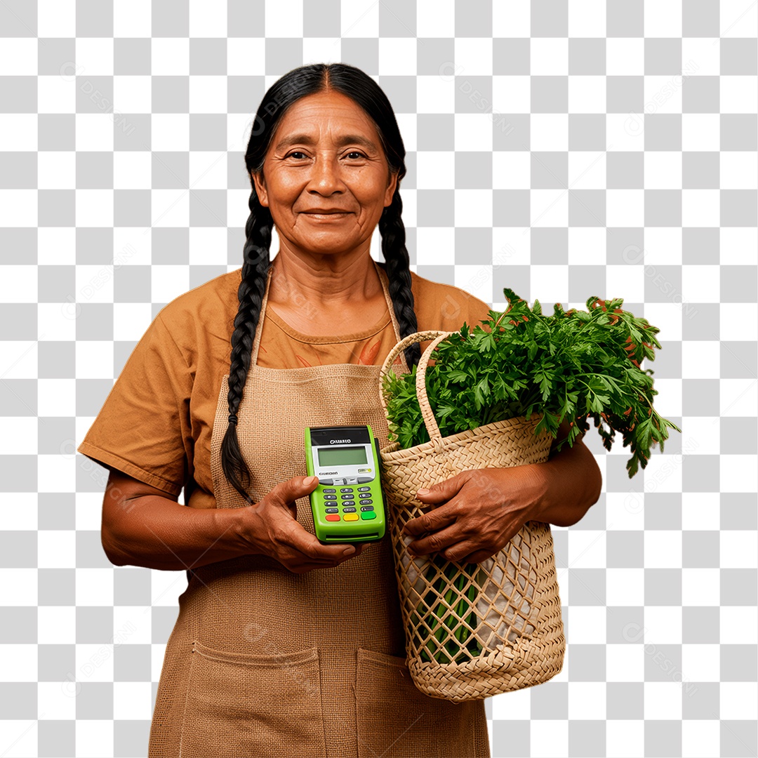 Agricultora Segurando Maquininha PNG Transparente
