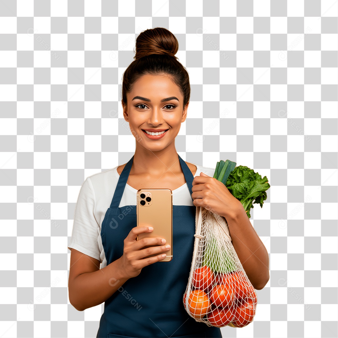 Agricultora Segurando Celular PNG Transparente