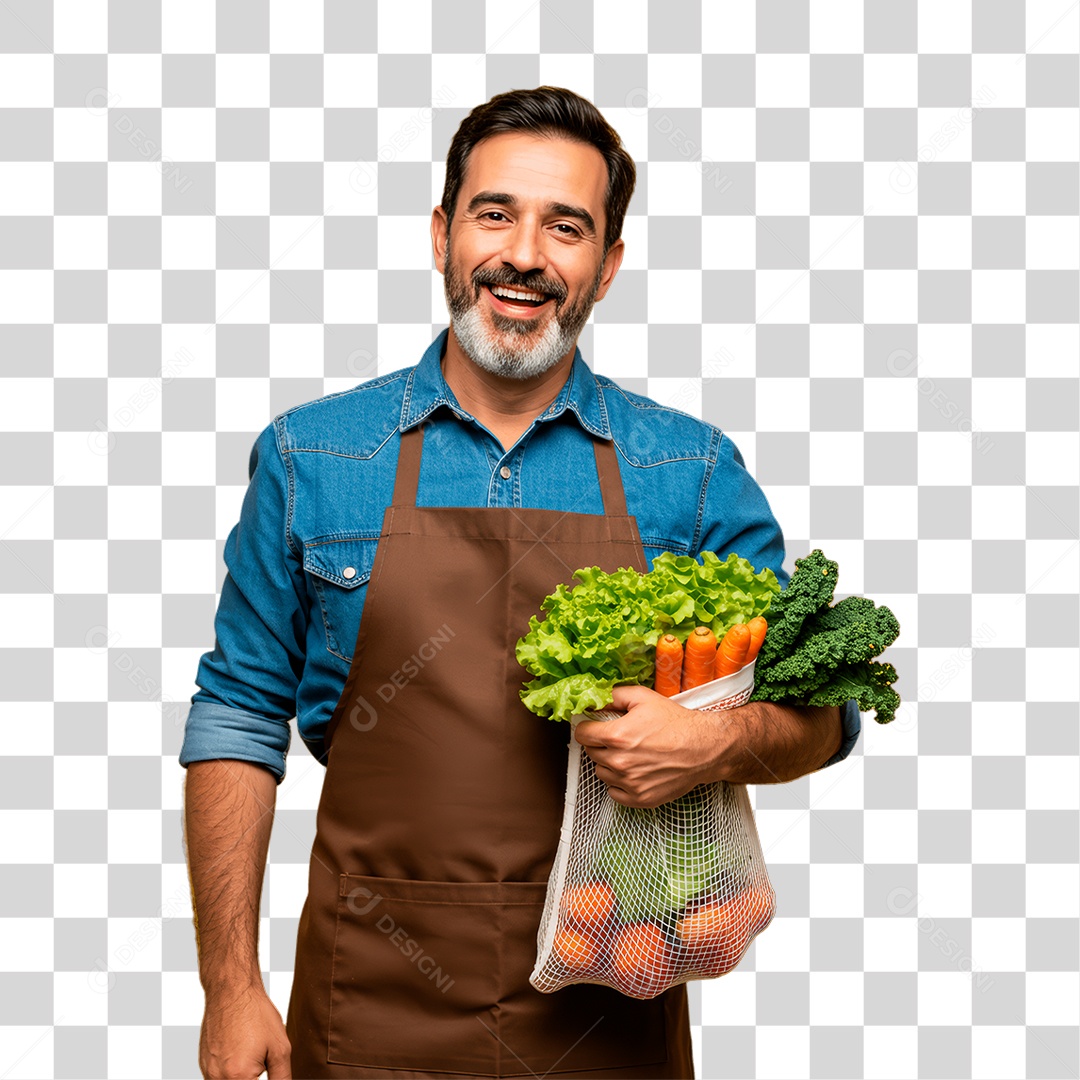 Homem Segurando Sacola de Verduras PNG Transparente