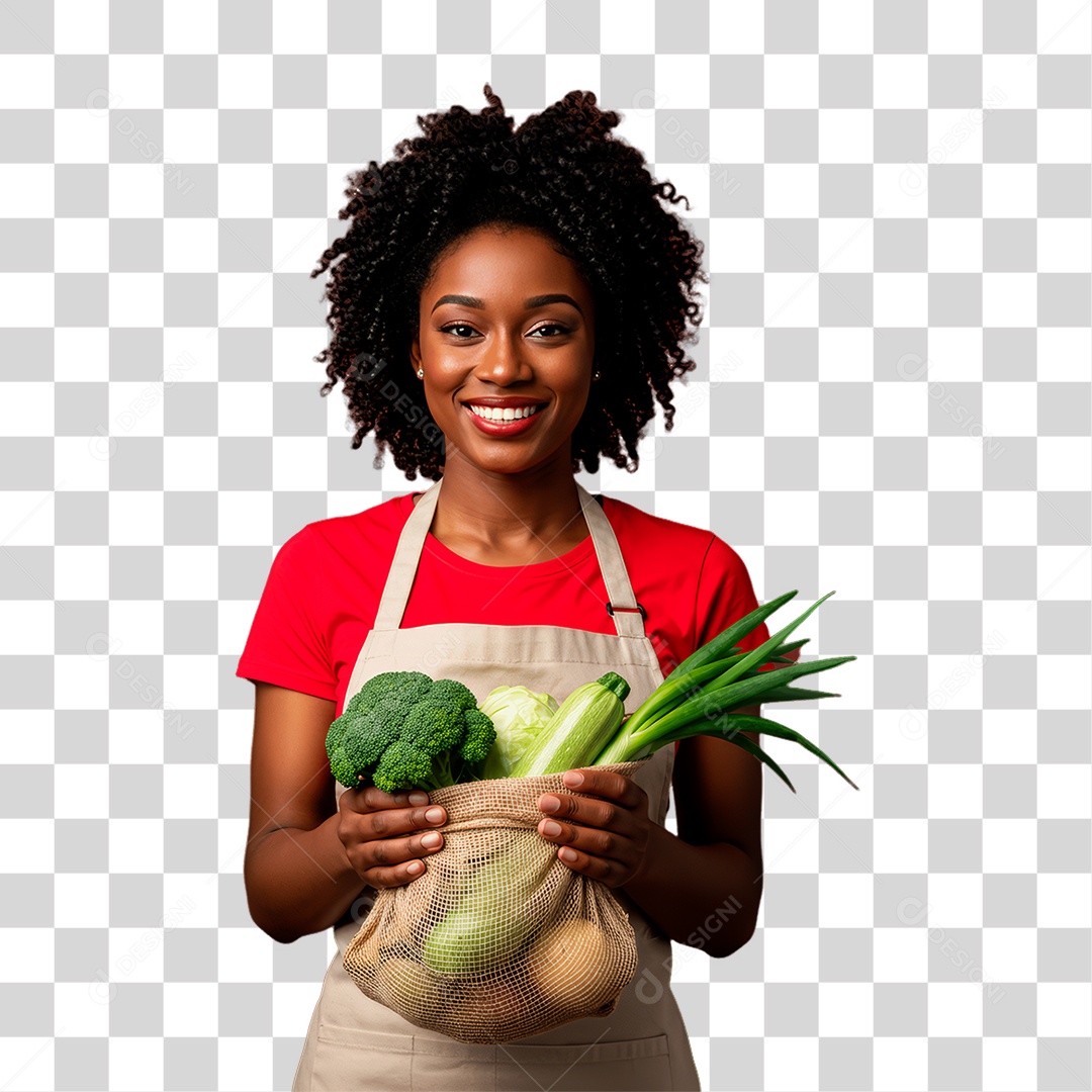 Mulher Segurando Sacola de Verdura PNG Transparente