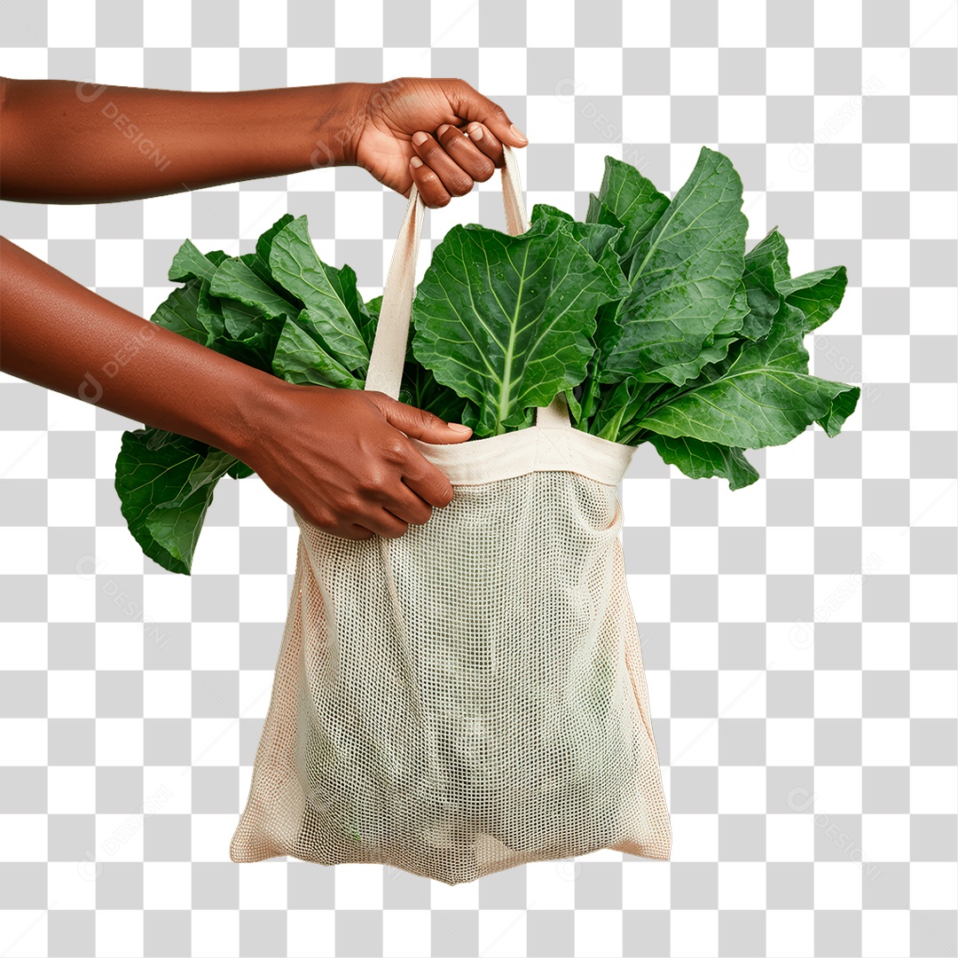 Mãos Segurando Sacola de Couve PNG Transparente