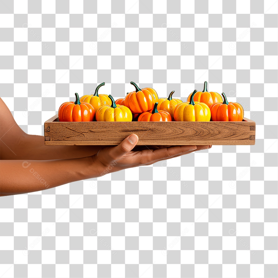 Mãos Segurando Bandeja de Pimentão PNG Transparente