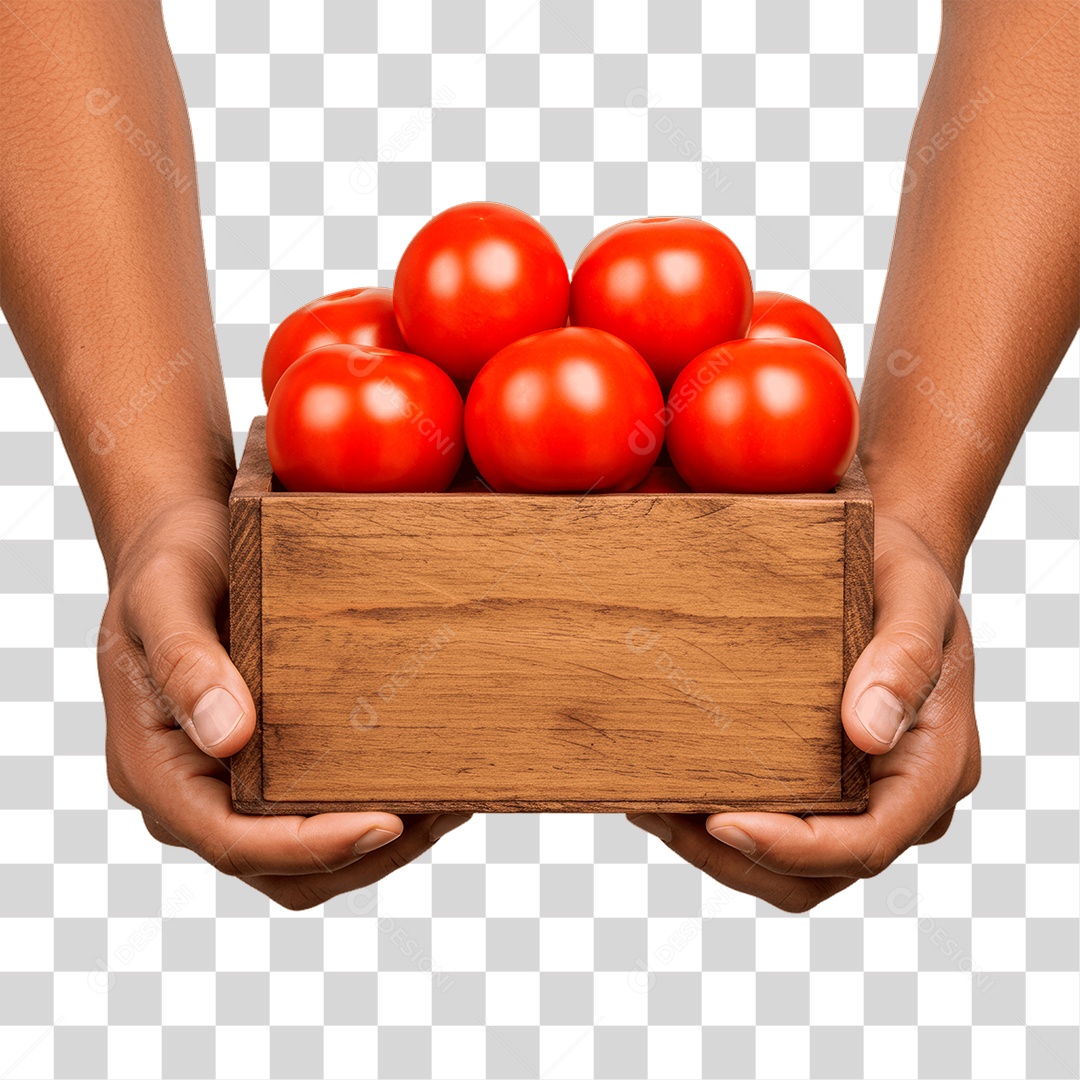 Mãos Segurando Caixa de Tomate PNG Transparente