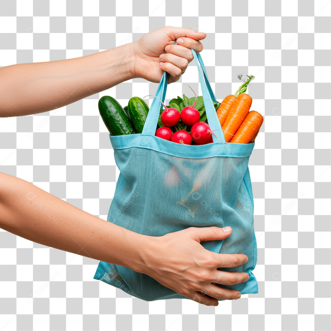 Mãos Segurando Sacola de Verdura PNG Transparente
