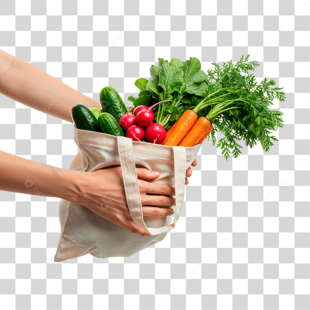 Mãos Segurando Sacola de Verduras PNG Transparente