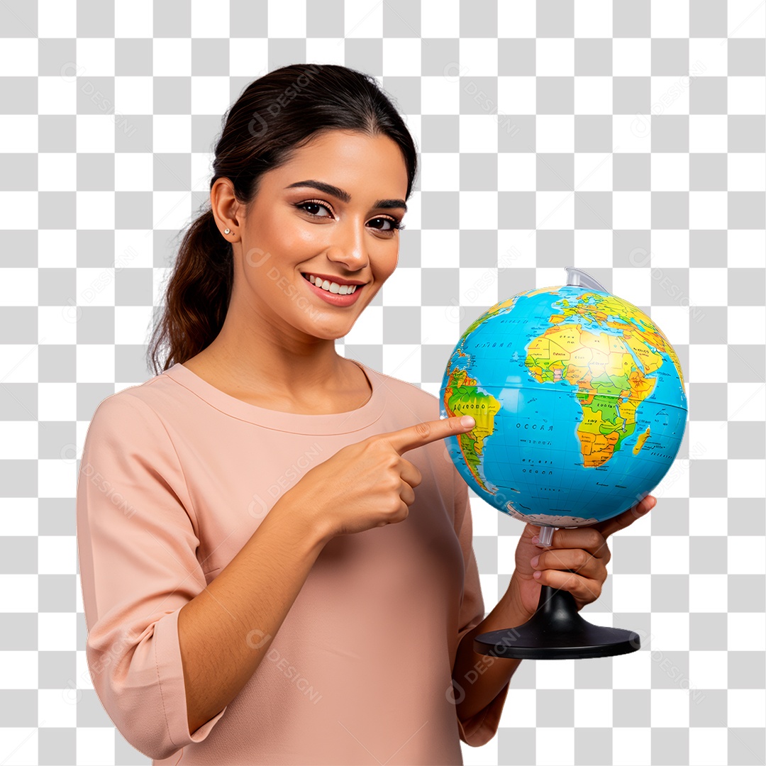 Professora Segurando Globo Terrestre PNG Transparente