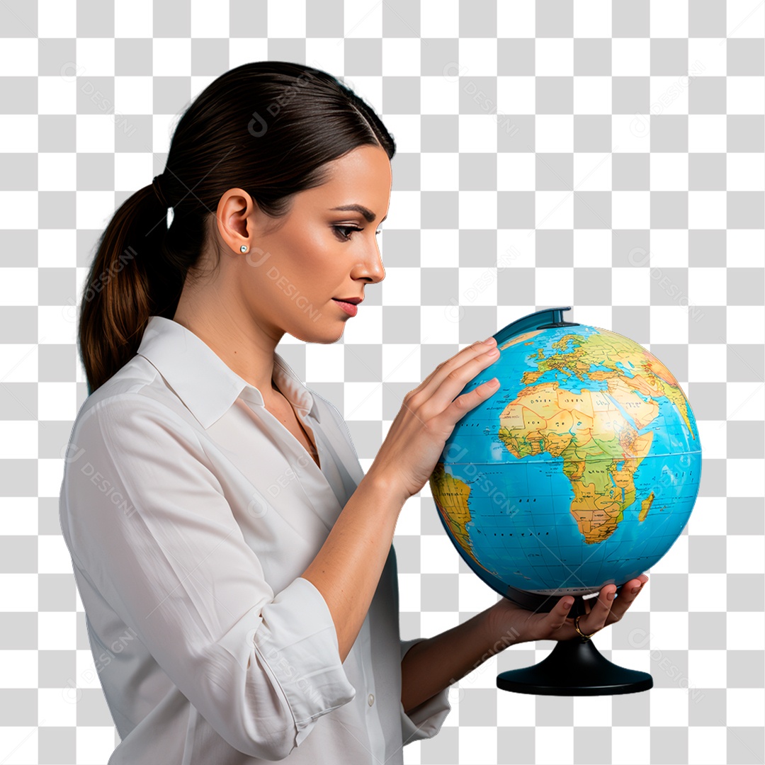 Professora Segurando Globo Terrestre PNG Transparente