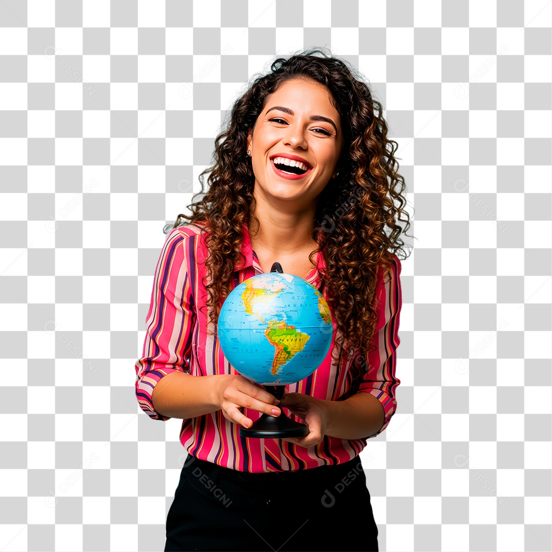 Professora Segurando Globo Terrestre PNG Transparente