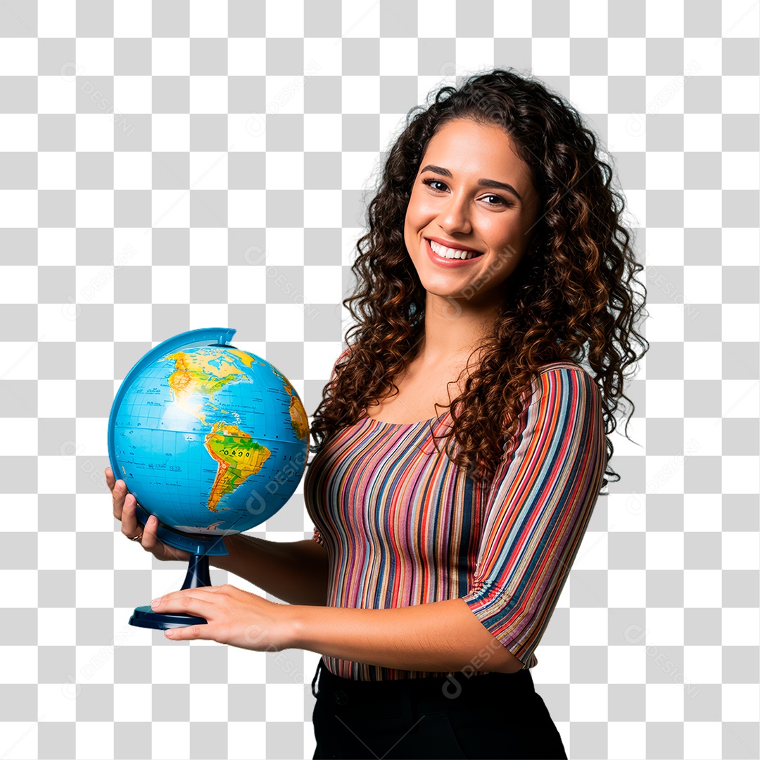 Professora Segurando Globo Terrestre PNG Transparente