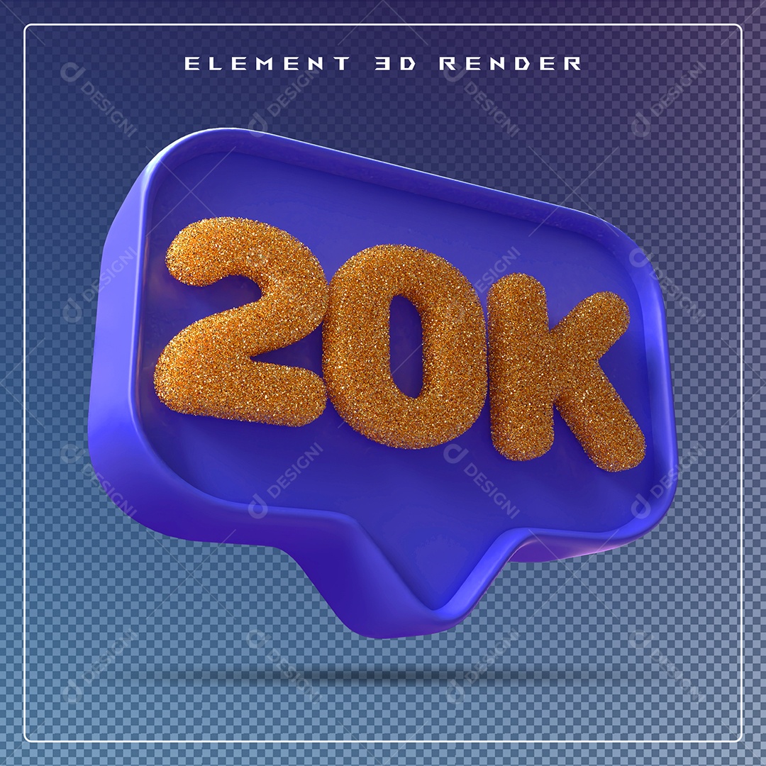 Ícone 3D Azul com 20K de Seguidores Elemento para Composição PSD