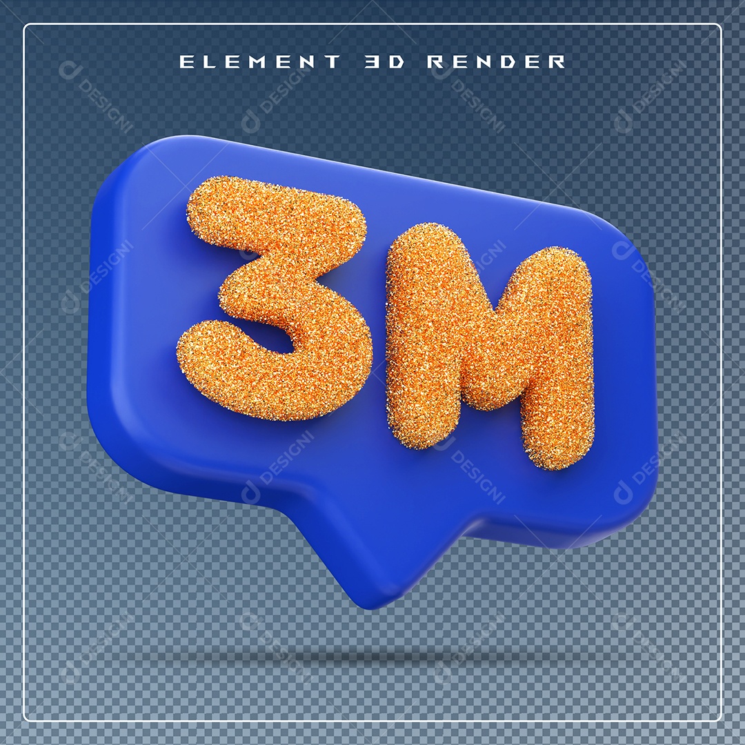 Ícone 3D Azul com 3M de Seguidores Elemento para Composição PSD