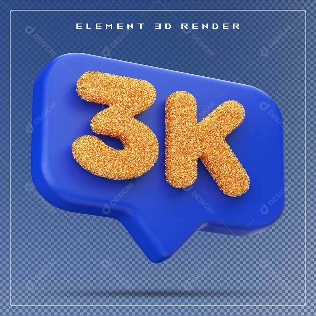 Ícone 3D Azul com 3K de Seguidores Elemento para Composição PSD