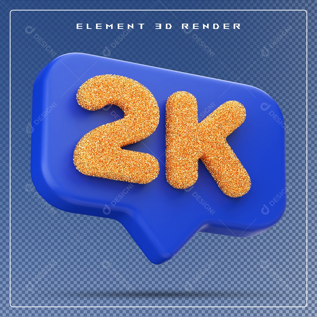 Ícone 3D Azul com 2K de Seguidores Elemento para Composição PSD