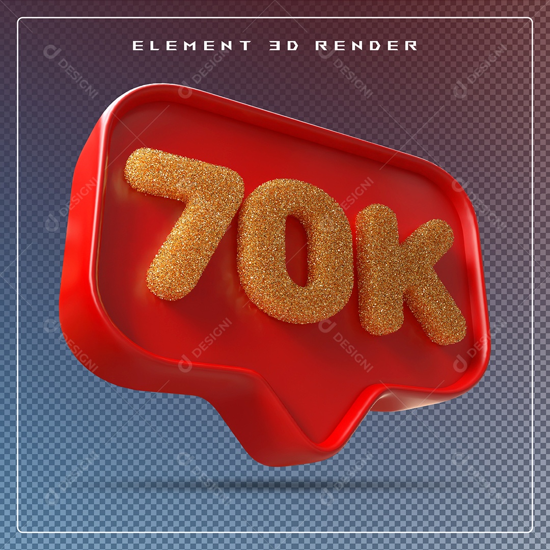Ícone 3D Vermelho com 70K de Seguidores Elemento para Composição PSD