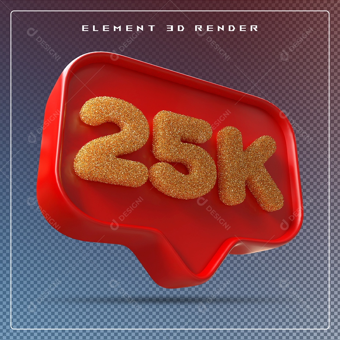 Ícone 3D Vermelho com 25K de Seguidores Elemento para Composição PSD