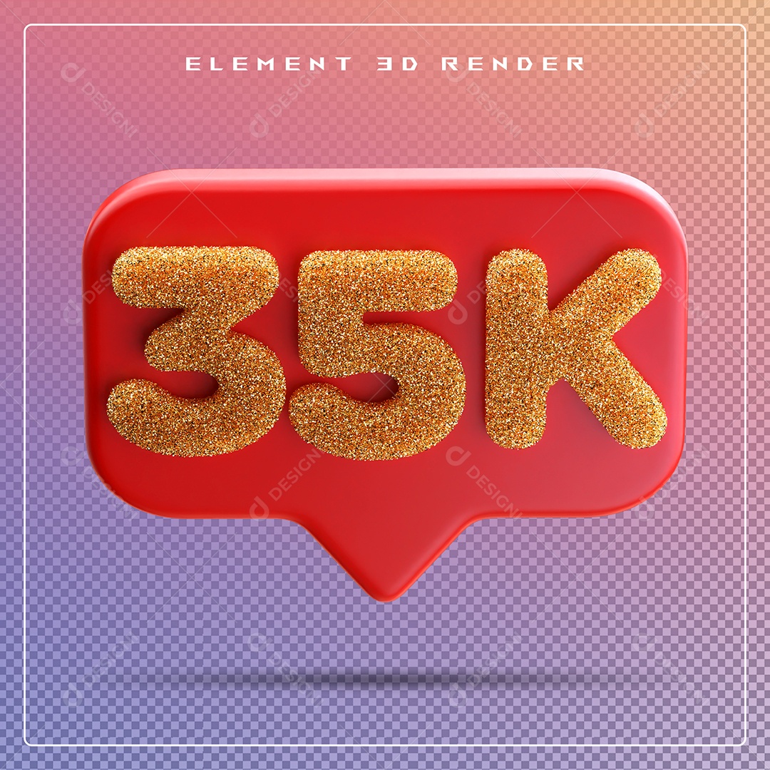 Ícone 3D Vermelho com 35K de Seguidores Elemento para Composição PSD