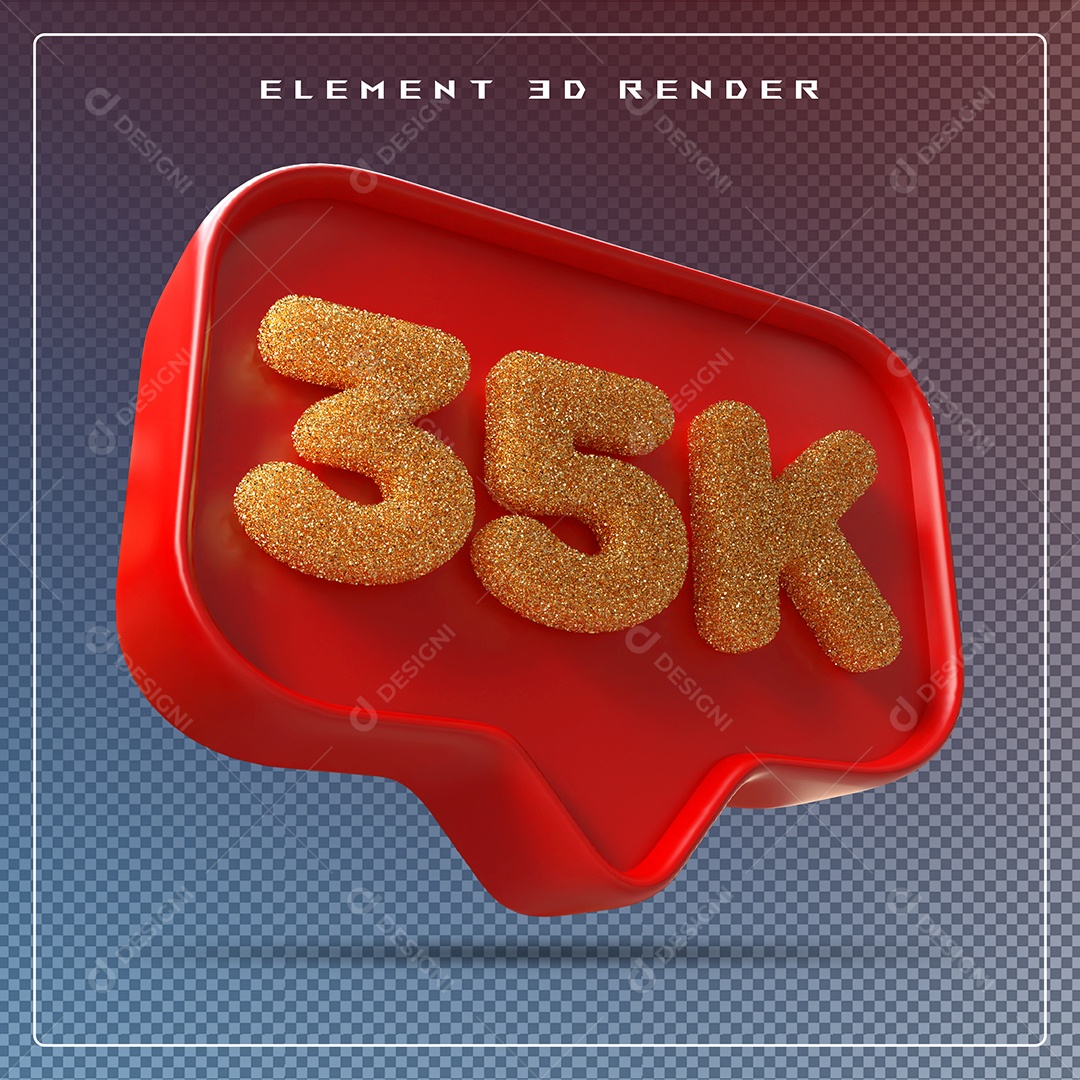 Ícone 3D Vermelho com 35K de Seguidores Elemento para Composição PSD