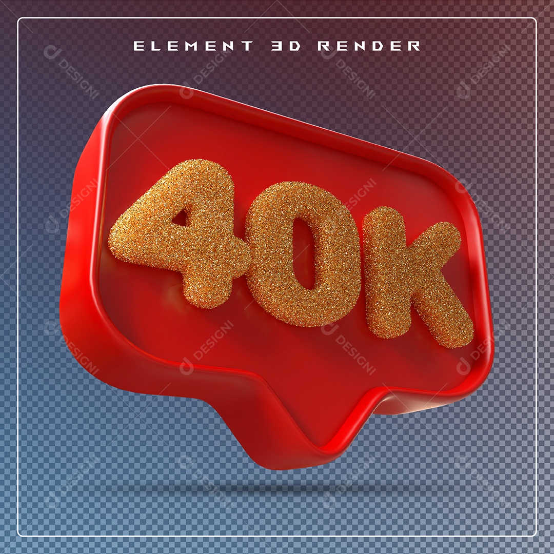 Ícone 3D Vermelho com 40K de Seguidores Elemento para Composição PSD