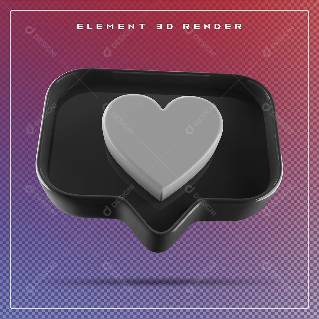 Ícone 3D Balão de Fala com Um Coração Elemento para Composição PSD