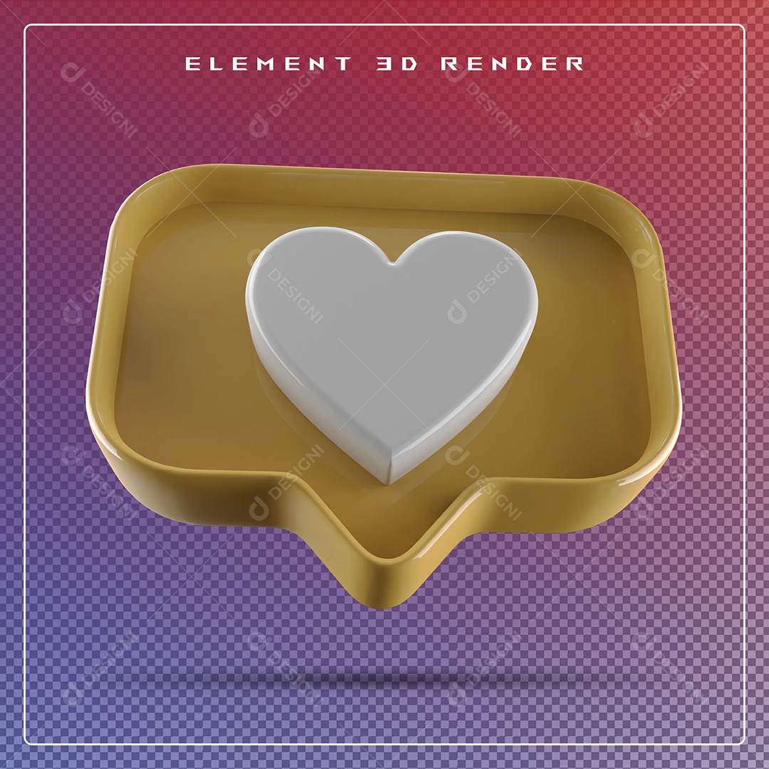 Ícone 3D Balão de Fala com Um Coração Elemento para Composição PSD