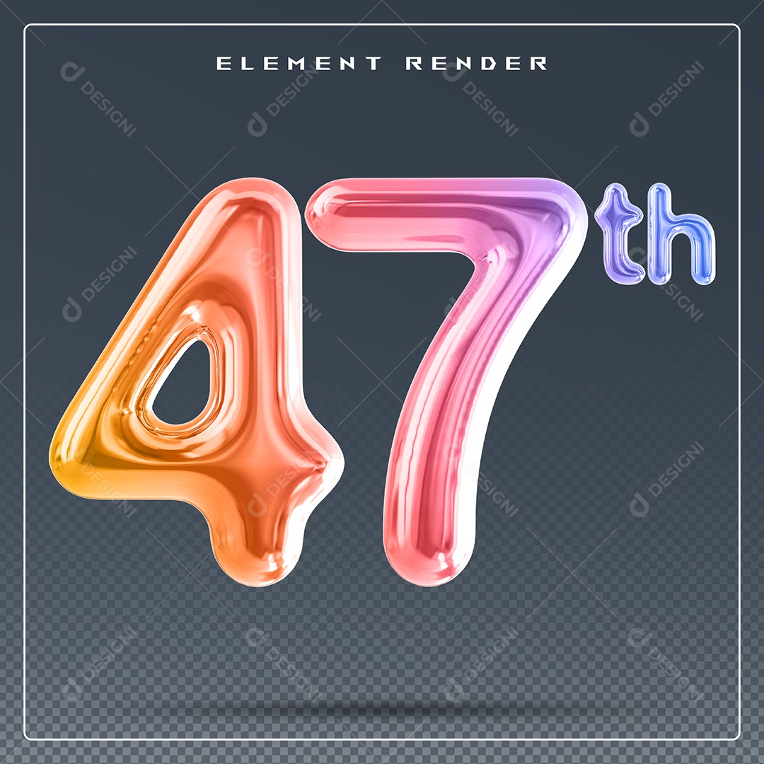 Elemento 3D Número 47 Th Colorido para Composição PSD