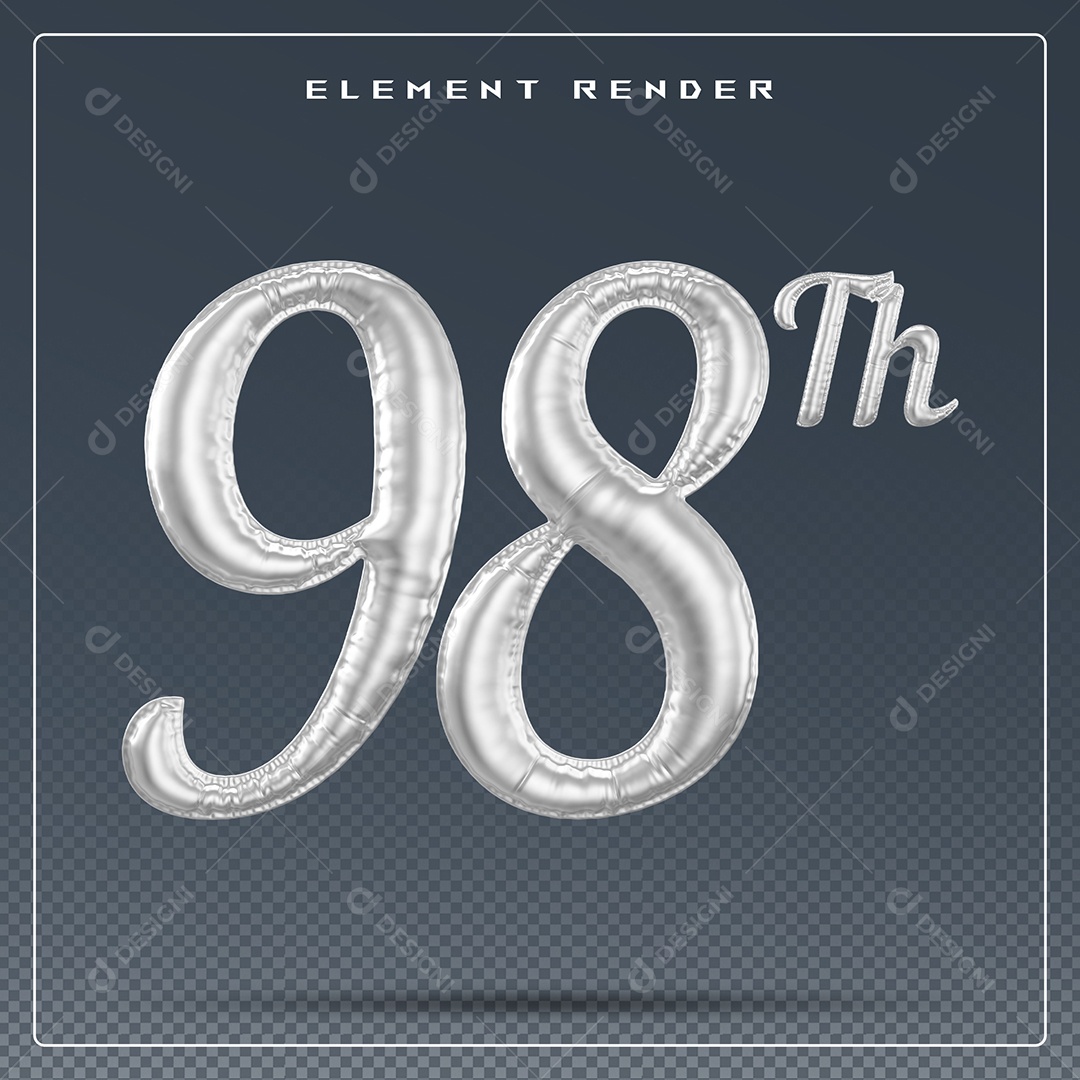 Elemento 3D Número 98 Th Cinza para Composição PSD