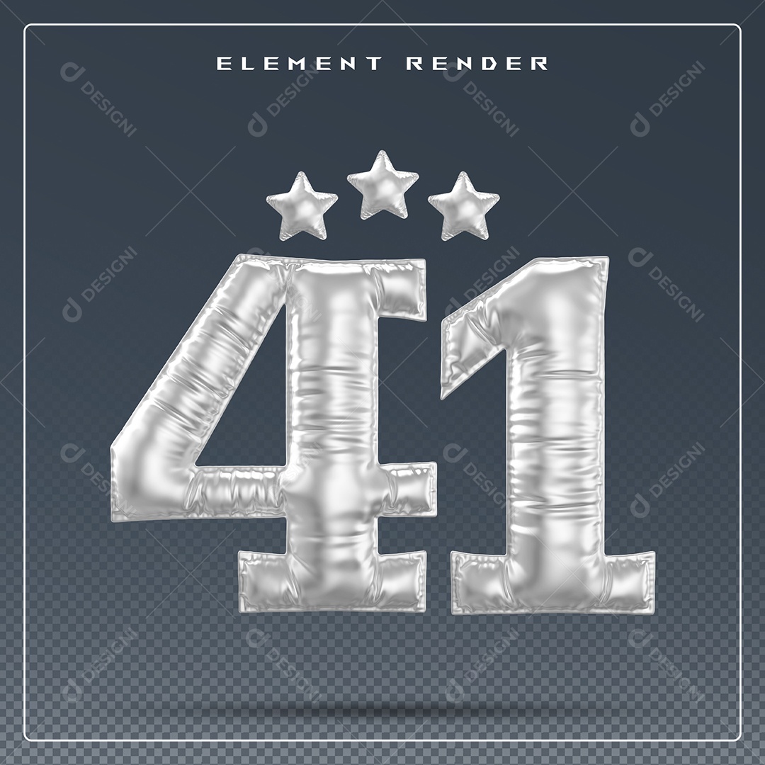 Elemento 3D Número 41 Cinza para Composição PSD