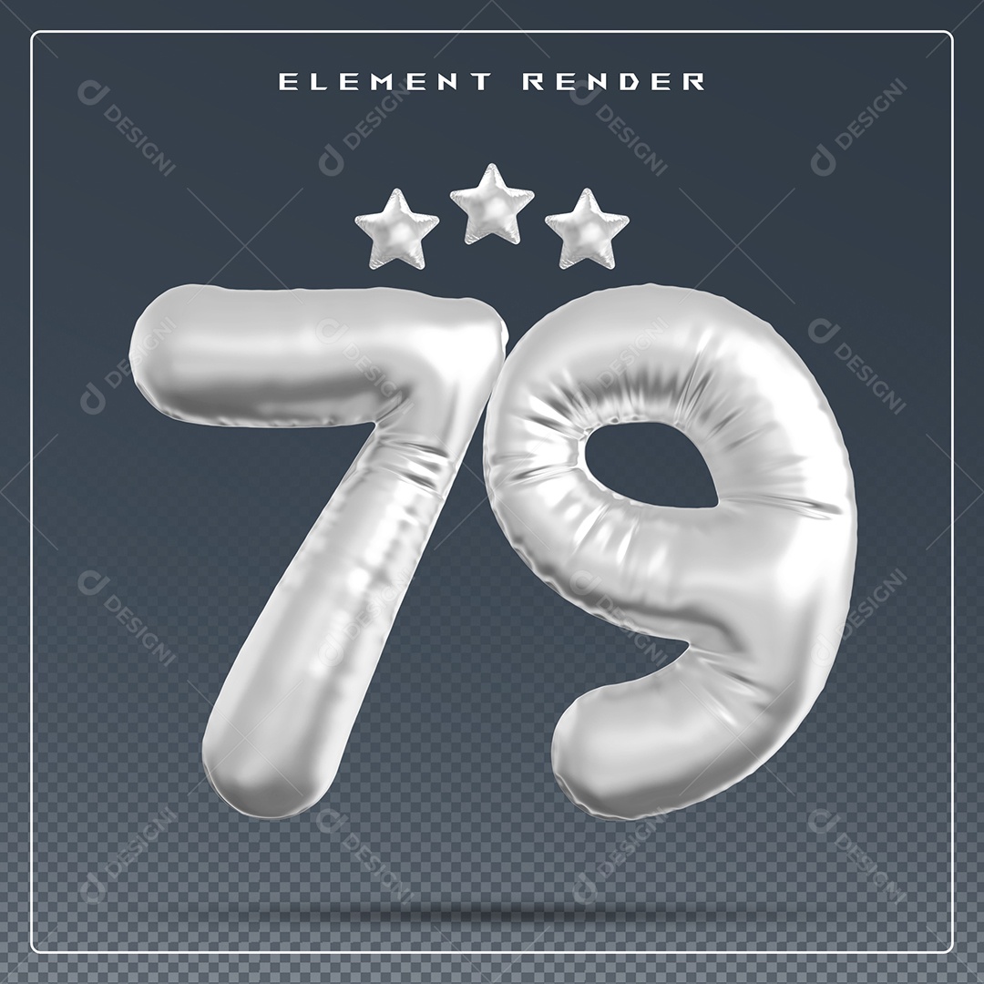 Elemento 3D Número 79 Cinza para Composição PSD